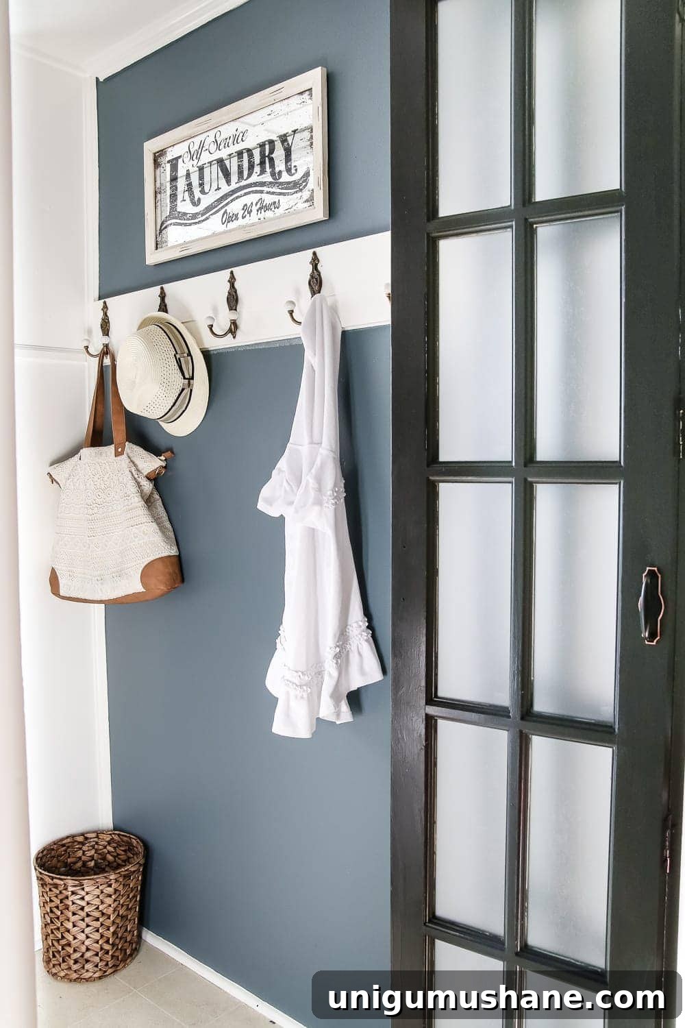 Transform Your Laundry Room with a French Bifold Door 7 Laundry Room Updates: French Bifold Door | blesserhouse.com - A rickity laundry room bifold door gets a beautiful and functional update with a French bifold door with frosted glass for hiding messes in a stylish way.