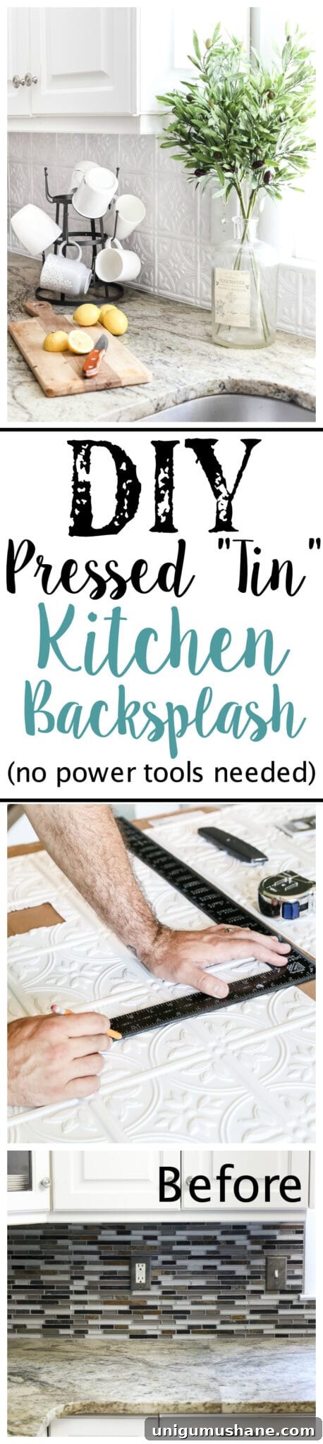 How to Install a Pressed Tin Kitchen Backsplash 12 DIY Pressed Tin Kitchen Backsplash | blesserhouse.com - How to makeover a kitchen backsplash with a pressed tin farmhouse style inexpensively and in 6 hours, no power tools required.