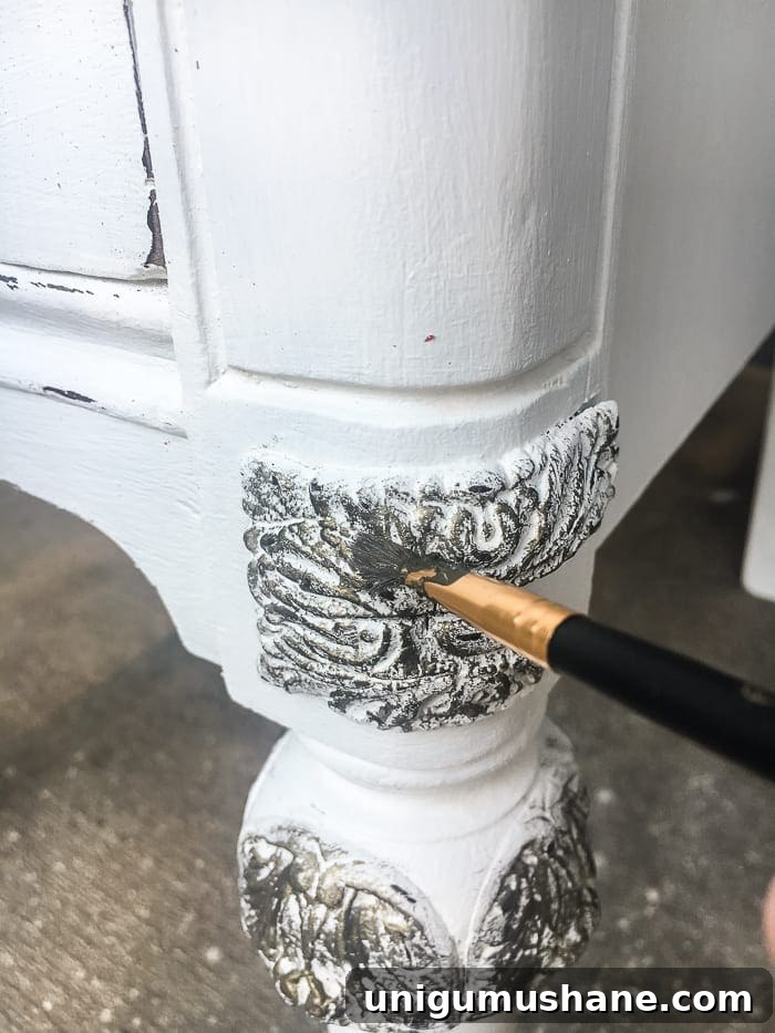 DIY Faux Gilded Nightstands with Gold Leaf Finish 8 Faux Gilded Nightstands | blesserhouse.com - A pair of old, broken wooden nightstands gets a bright white, French-inspired facelift with a faux gilded bronze finish.