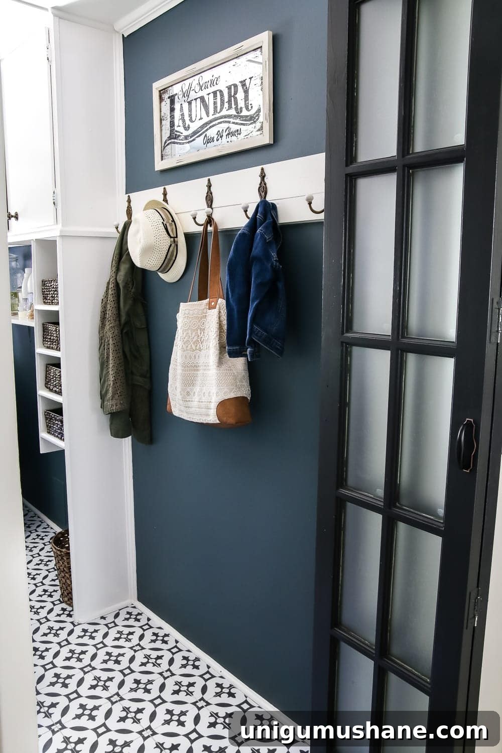 DIY Moroccan Vinyl Tile Flooring Makeover 11 Updated laundry room with durable peel and stick Moroccan vinyl flooring