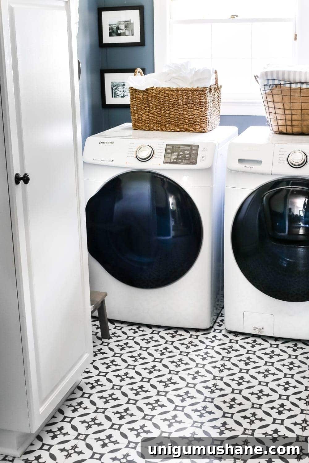 DIY Moroccan Vinyl Tile Flooring Makeover 12 Completed Moroccan peel and stick vinyl tile laundry room floor makeover