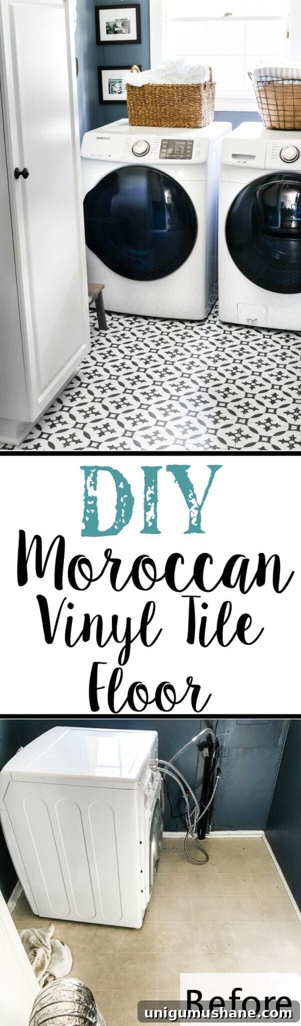 DIY Moroccan Vinyl Tile Flooring Makeover 13 DIY Moroccan peel and stick vinyl tile floor tutorial for laundry room makeover
