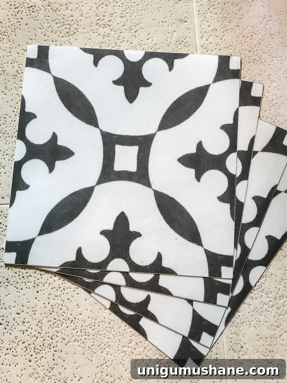 DIY Moroccan Vinyl Tile Flooring Makeover 3 Black and white Moroccan vinyl floor tiles in a laundry room makeover