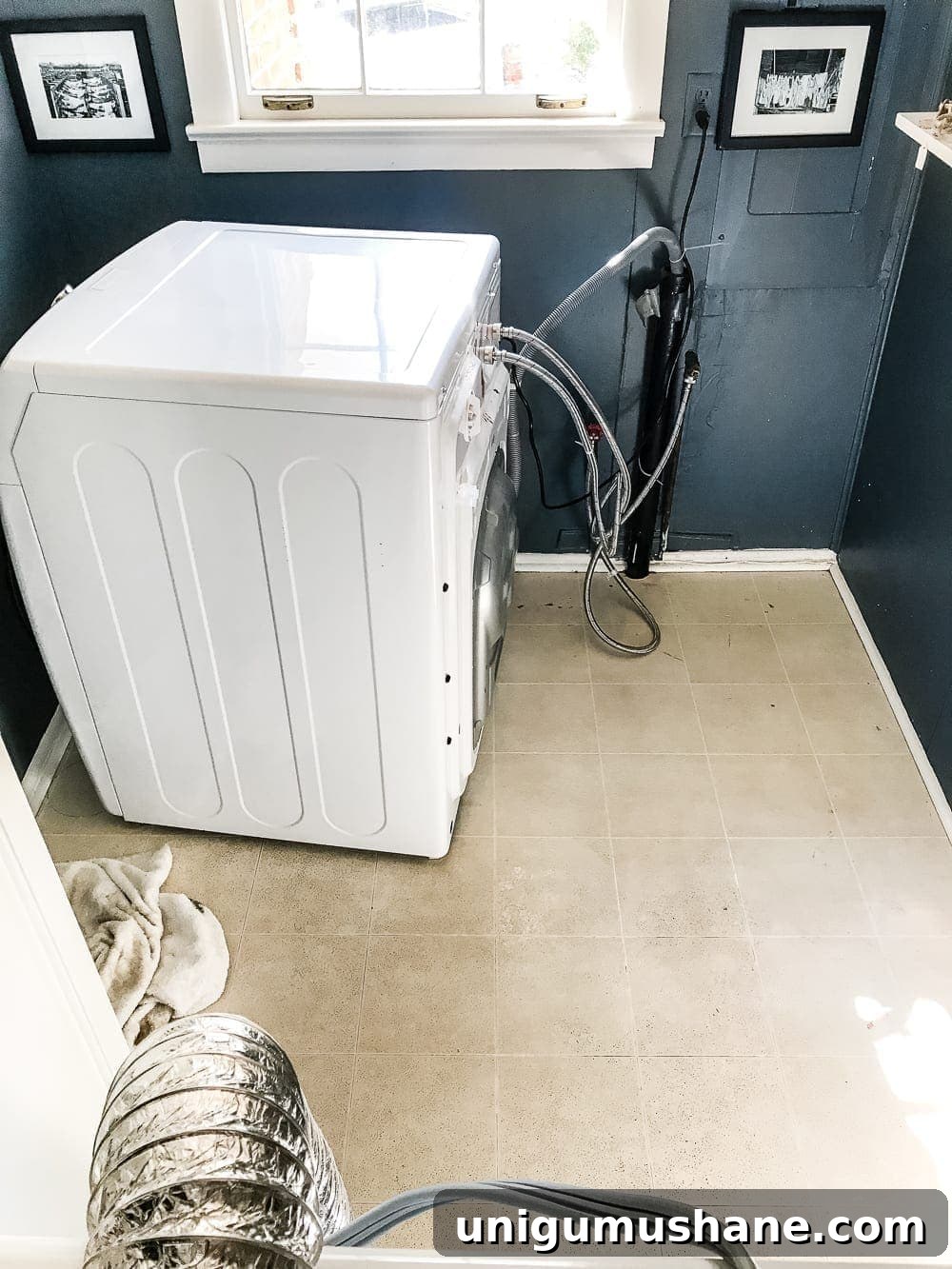 DIY Moroccan Vinyl Tile Flooring Makeover 4 Old vinyl laundry room floor before installing peel and stick tiles