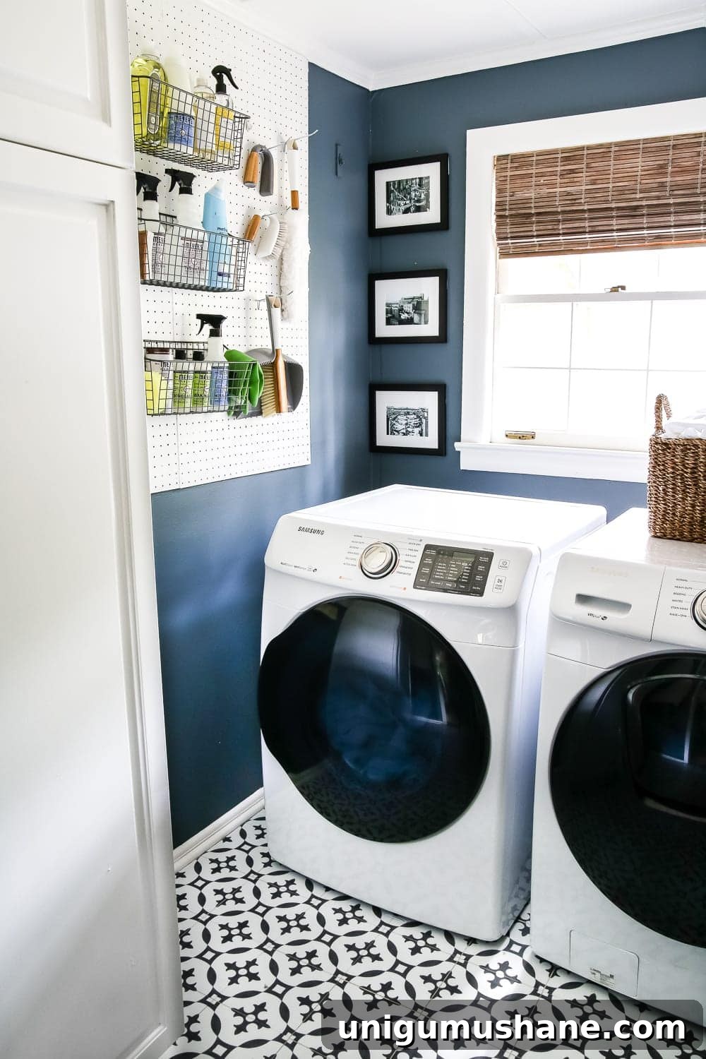 High-Contrast Laundry Room Makeover Before and After 7 High Contrast Laundry Room Makeover | blesserhouse.com - A dingy and dated laundry room gets a high contrast navy and white makeover packed with organizational strategies and budget-conscious DIY projects.