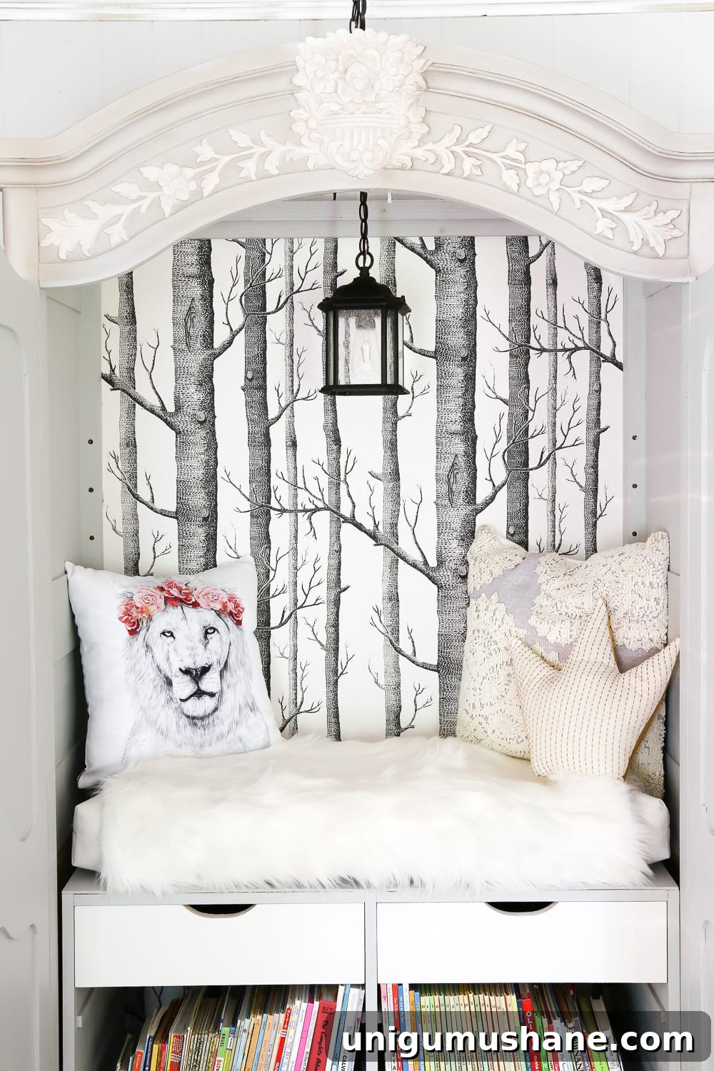 How to Build a Narnia-Inspired Wardrobe Reading Nook 15 DIY Narnia Wardrobe Reading Nook | blesserhouse.com - A plain, thrifted armoire gets a sweet, fairytale-like makeover as a reading nook based on the story of The Lion, the Witch, and the Wardrobe.