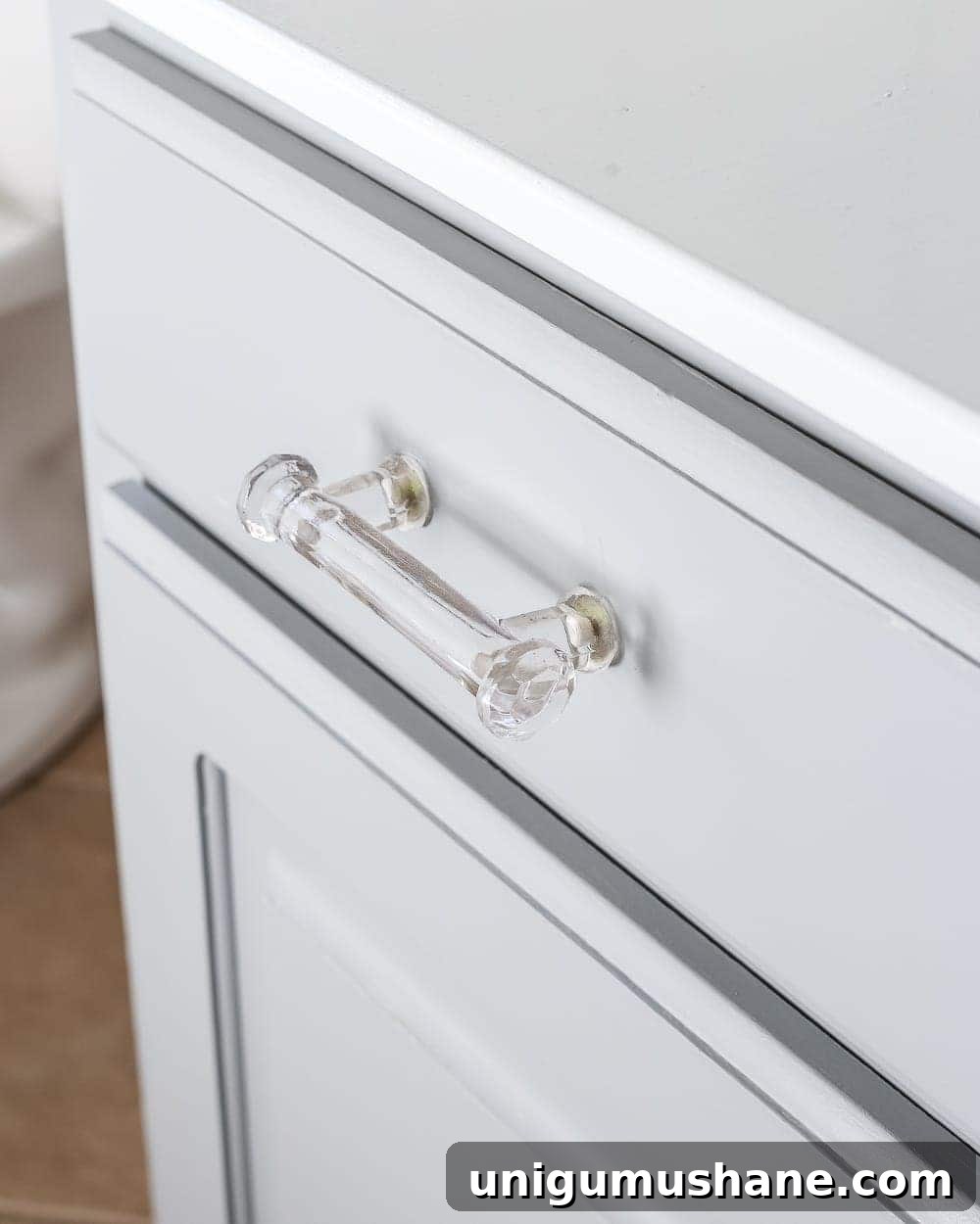 Painted Bathroom Cabinets Makeover: Before and After Reveal 7 Painted Cabinet Bathroom Update | blesserhouse.com - A dated cabinet gets a refresh with Benjamin Moore Coventry Gray for an inexpensive bathroom update. #cabinetpainting #homeimprovement #bathroom