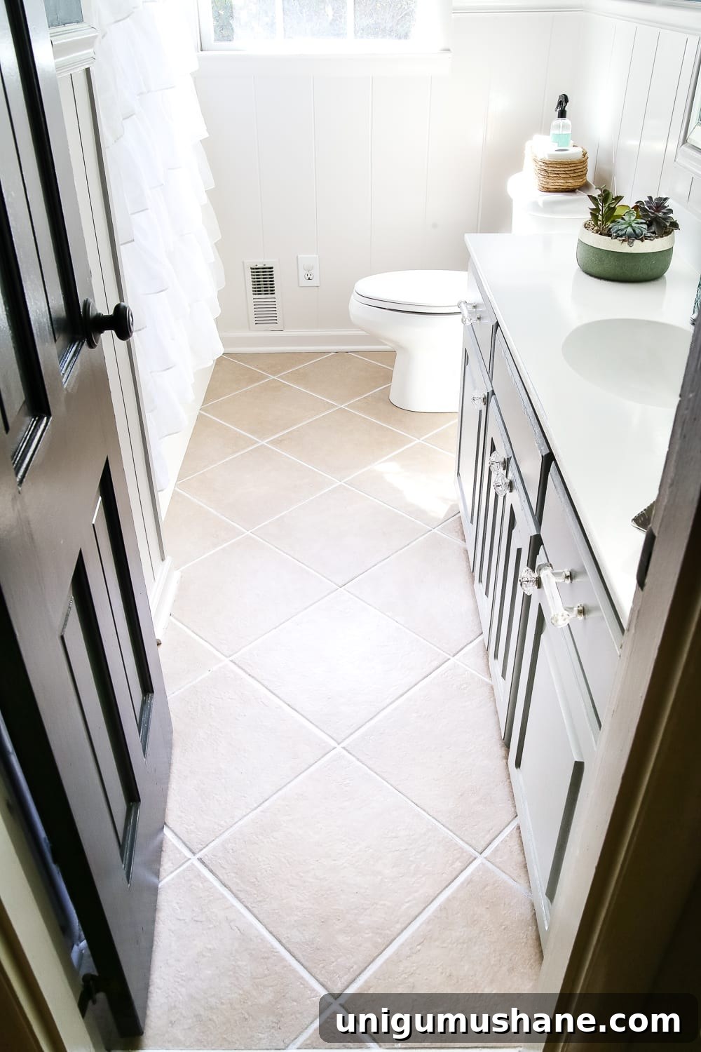 How to Refresh Tile Grout with Paint 10 Bathroom makeover progress after painted grout refresh