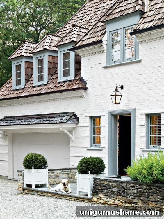 Limewash Brick Exterior Plans | blesserhouse.com - A full exterior brick house makeover plan using real slaked limewash paint and trim color options for a classic European look.