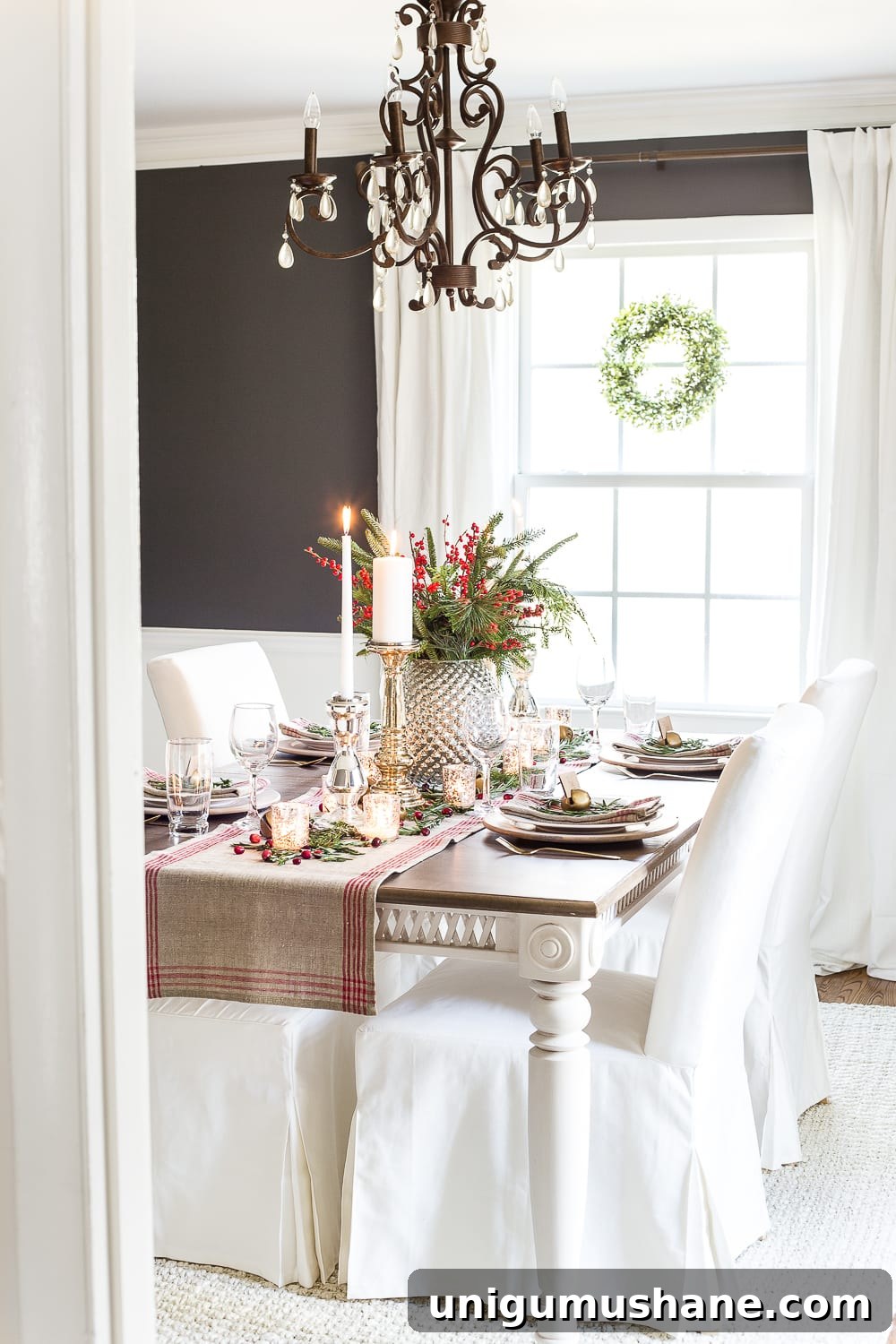 Sparkling Mercury Glass Christmas Tablescape Ideas 3 Mercury Glass Christmas Tablescape | blesserhouse.com - How to set up a vintage glam mercury glass Christmas tablescape with tips and sources for how to do it on a budget. #christmasdecor #christmastablescape #holidaydecor #christmasdiningroom
