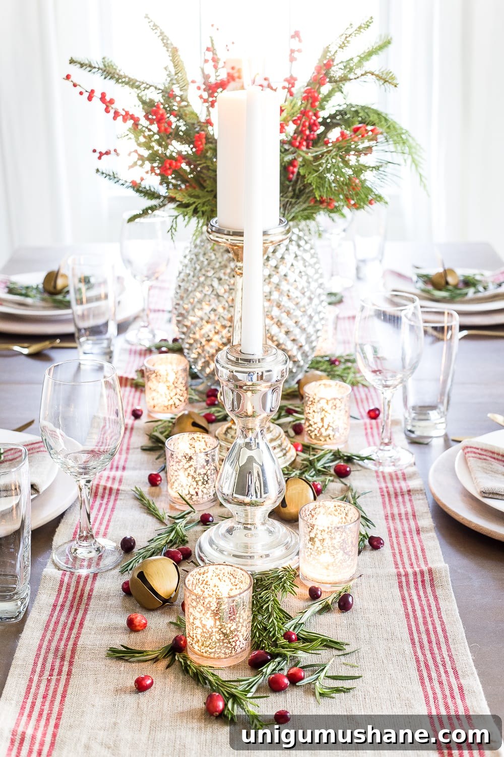 Sparkling Mercury Glass Christmas Tablescape Ideas 6 Mercury Glass Christmas Tablescape | blesserhouse.com - How to set up a vintage glam mercury glass Christmas tablescape with tips and sources for how to do it on a budget. #christmasdecor #christmastablescape #holidaydecor #christmasdiningroom