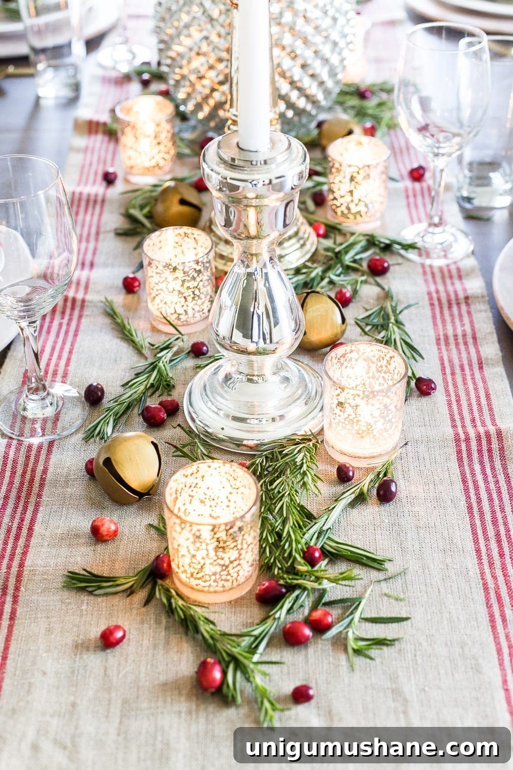Sparkling Mercury Glass Christmas Tablescape Ideas 7 Mercury Glass Christmas Tablescape | blesserhouse.com - How to set up a vintage glam mercury glass Christmas tablescape with tips and sources for how to do it on a budget. #christmasdecor #christmastablescape #holidaydecor #christmasdiningroom