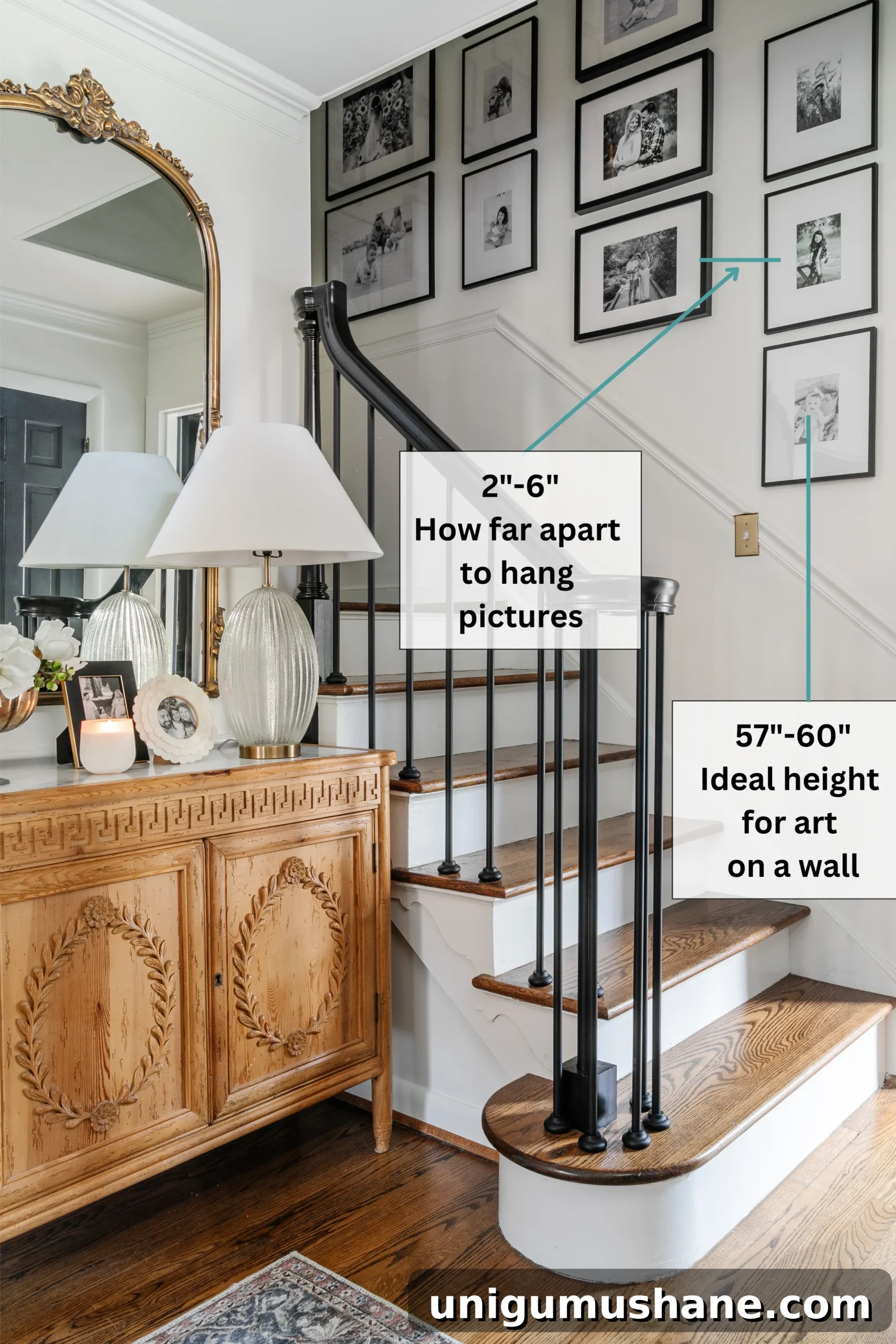 measurements for hanging picture frames on a wall