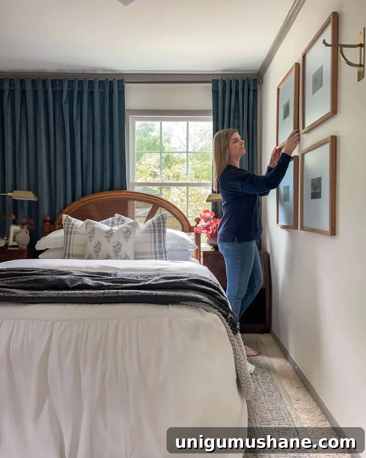 hanging picture frames in a grid