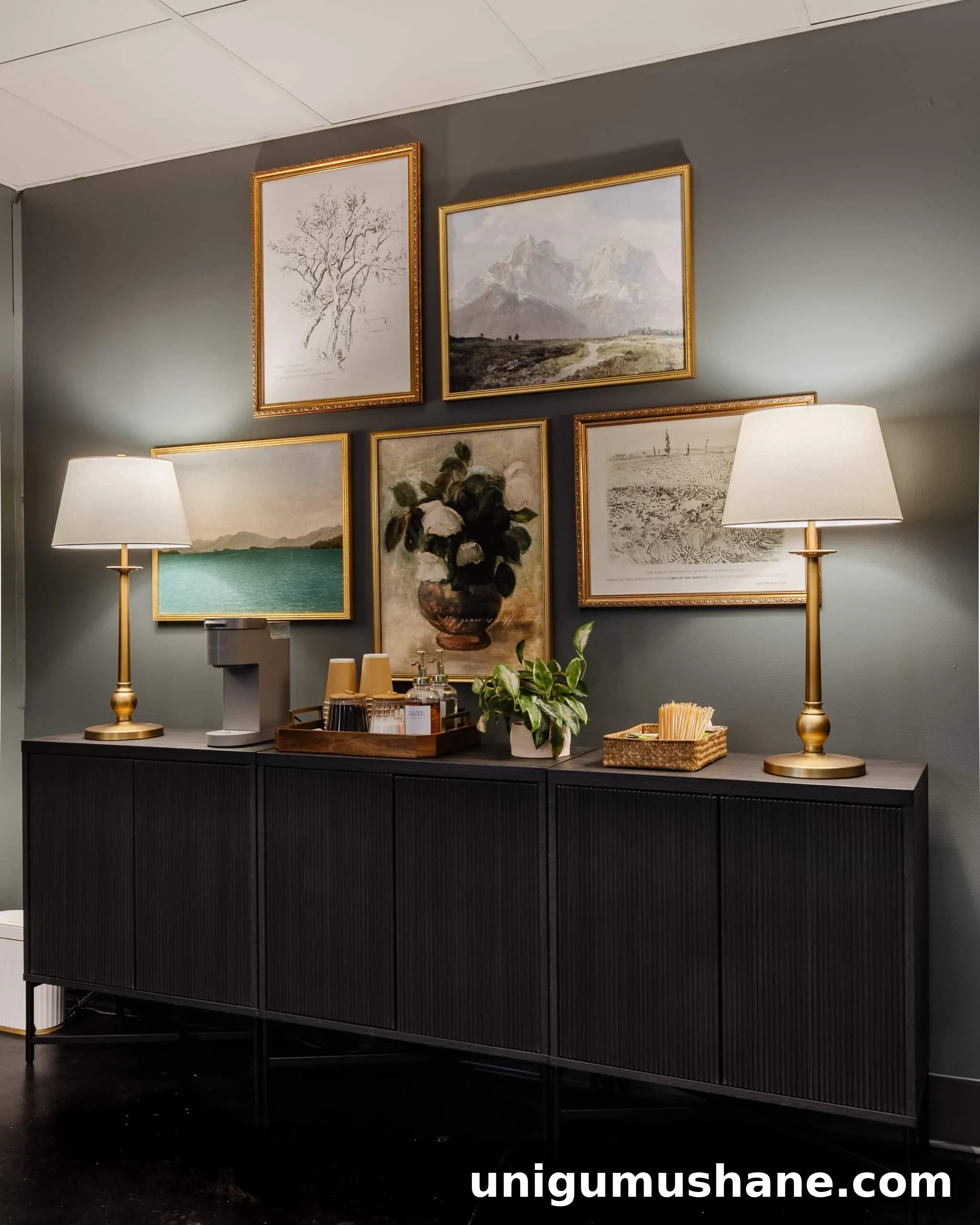 traditional gallery wall in office