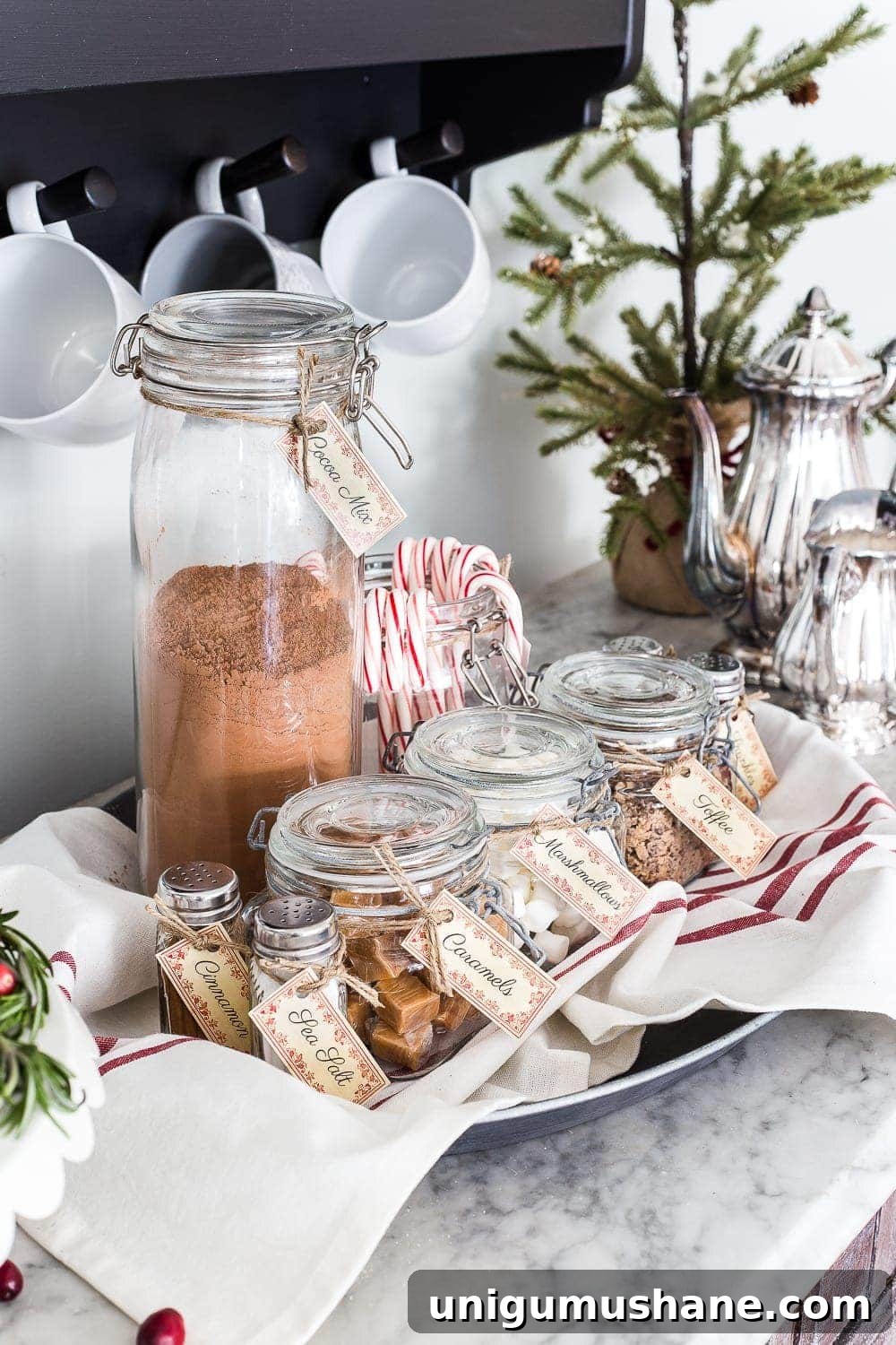 Cozy Hot Chocolate Bar Ideas with Free Printable Labels 5 Cozy Hot Cocoa Bar & Printable Labels | blesserhouse.com - A cozy hot cocoa bar vignette set up for Christmas plus a free printable label set for toppings and mix-ins. #cocoabar #Christmasdecor #Christmaskitchen #printablelabels