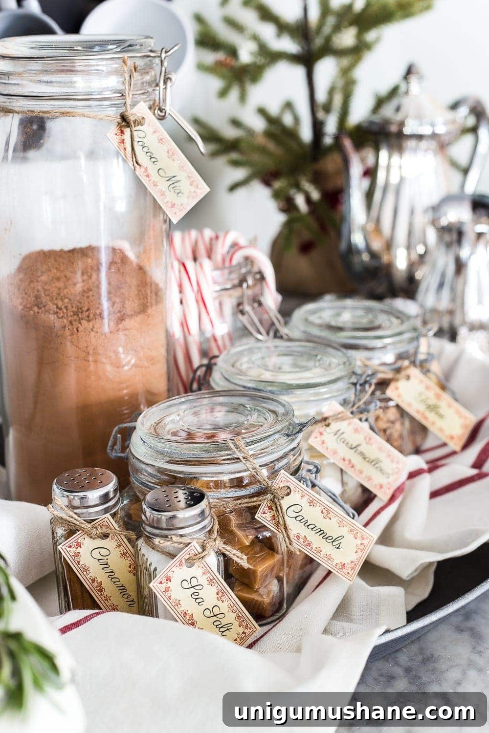 Cozy Hot Chocolate Bar Ideas with Free Printable Labels 8 Cozy Hot Cocoa Bar & Printable Labels | blesserhouse.com - A cozy hot cocoa bar vignette set up for Christmas plus a free printable label set for toppings and mix-ins. #cocoabar #Christmasdecor #Christmaskitchen #printablelabels
