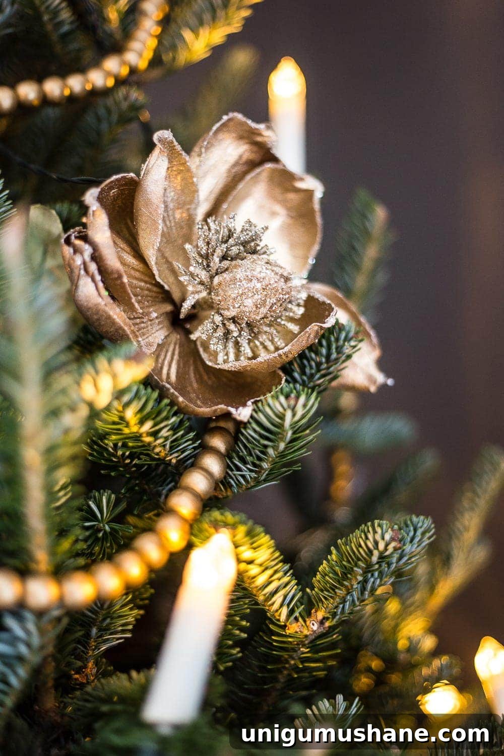 How to Decorate a Real Christmas Tree: Step-by-Step 9 faux flowers as ornaments