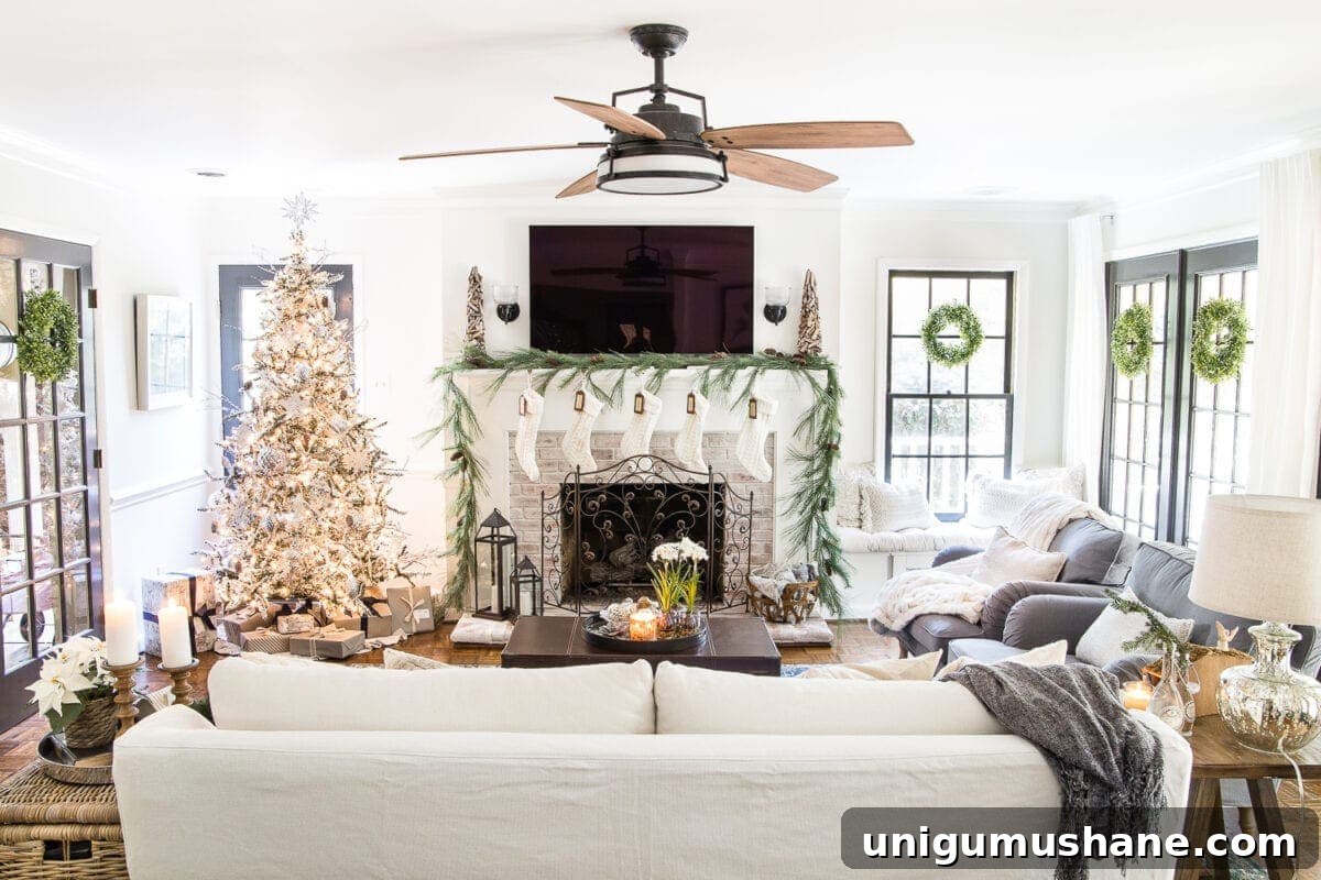 Christmas Living Room Decor Ideas for a Simple Seasonal Look 2 Seasonal Simplicity Christmas Living Room | blesserhouse.com - A tour of a neutral Christmas living room with simple, natural decor, mercury glass, and a modern rustic vibe. #christmaslivingroom #neutralchristmas #christmasdecor