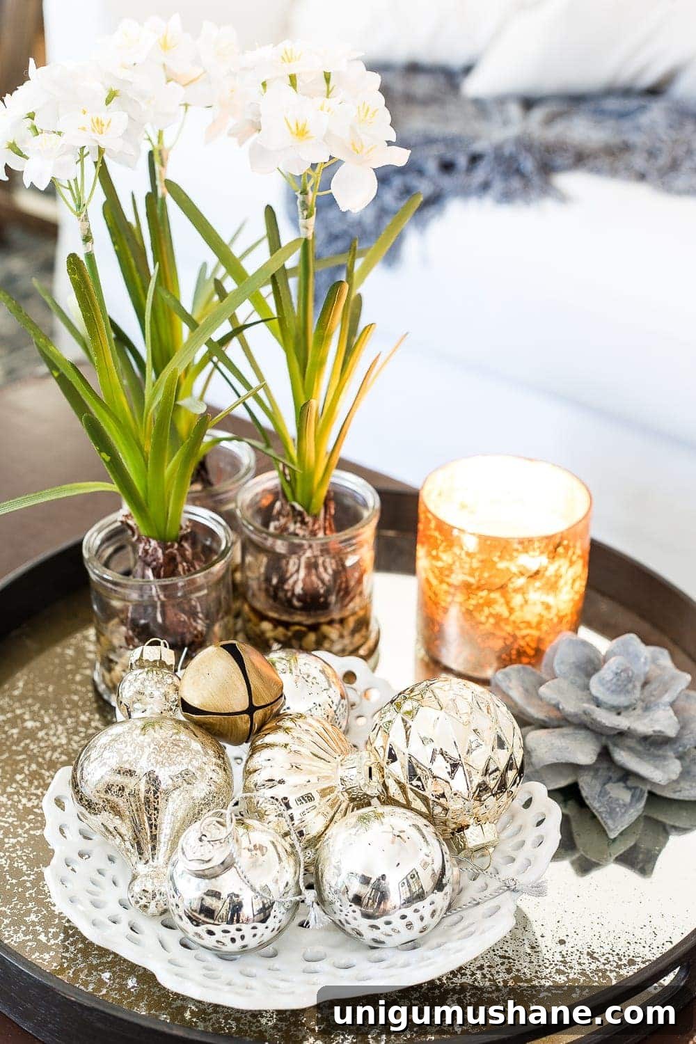 Christmas Living Room Decor Ideas for a Simple Seasonal Look 14 Seasonal Simplicity Christmas Living Room | blesserhouse.com - A tour of a neutral Christmas living room with simple, natural decor, mercury glass, and a modern rustic vibe. #christmaslivingroom #neutralchristmas #christmasdecor