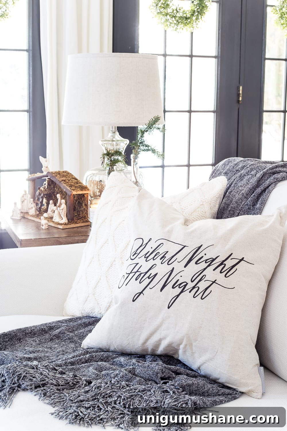 Christmas Living Room Decor Ideas for a Simple Seasonal Look 15 Seasonal Simplicity Christmas Living Room | blesserhouse.com - A tour of a neutral Christmas living room with simple, natural decor, mercury glass, and a modern rustic vibe. #christmaslivingroom #neutralchristmas #christmasdecor