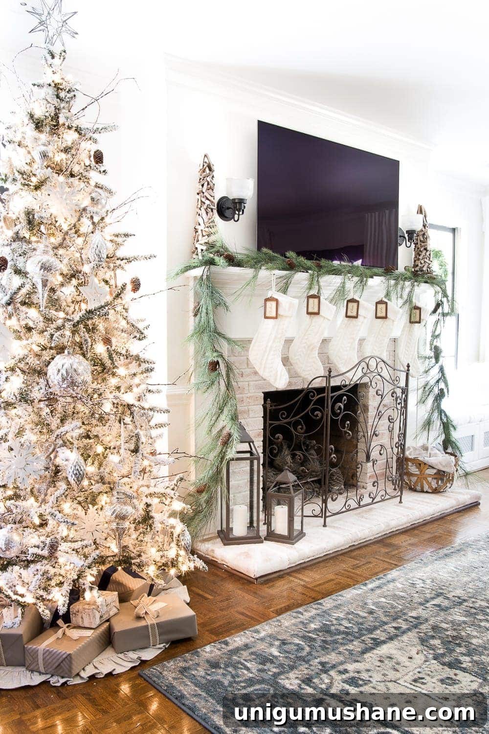 Christmas Living Room Decor Ideas for a Simple Seasonal Look 3 Seasonal Simplicity Christmas Living Room | blesserhouse.com - A tour of a neutral Christmas living room with simple, natural decor, mercury glass, and a modern rustic vibe. #christmaslivingroom #neutralchristmas #christmasdecor