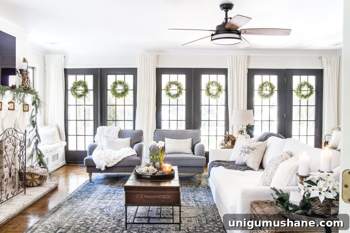 Christmas Living Room Decor Ideas for a Simple Seasonal Look 16 Seasonal Simplicity Christmas Living Room | blesserhouse.com - A tour of a neutral Christmas living room with simple, natural decor, mercury glass, and a modern rustic vibe. #christmaslivingroom #neutralchristmas #christmasdecor