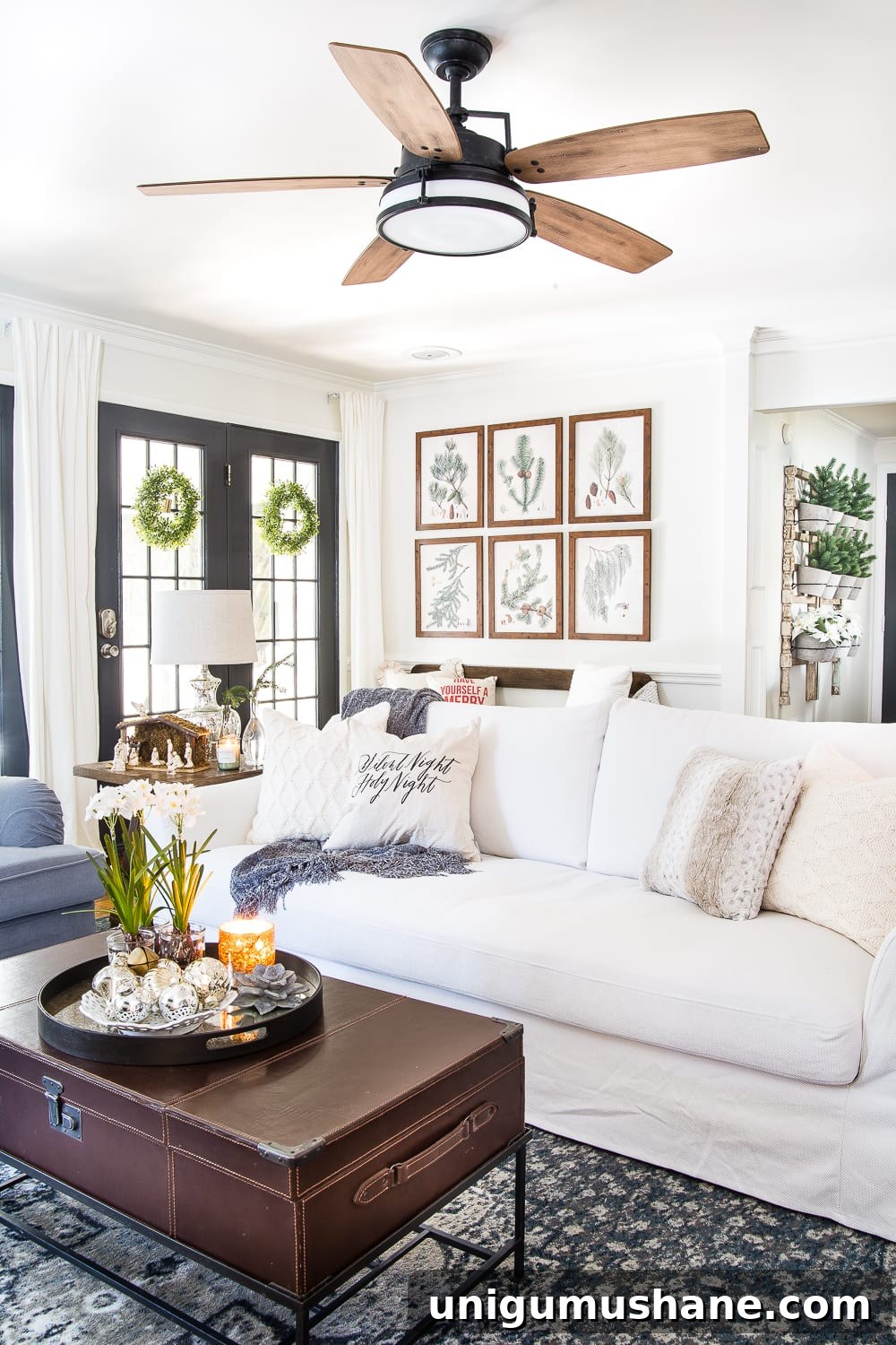 Christmas Living Room Decor Ideas for a Simple Seasonal Look 17 Seasonal Simplicity Christmas Living Room | blesserhouse.com - A tour of a neutral Christmas living room with simple, natural decor, mercury glass, and a modern rustic vibe. #christmaslivingroom #neutralchristmas #christmasdecor