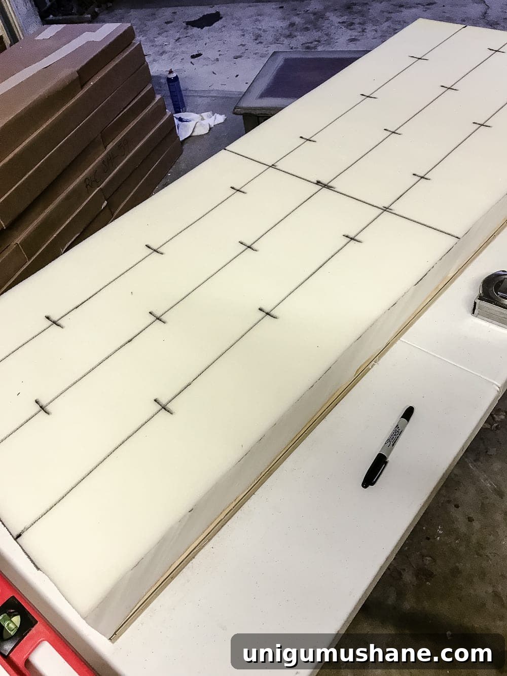 How to Turn a Coffee Table into an Ottoman Bench 11 Marking tuft locations