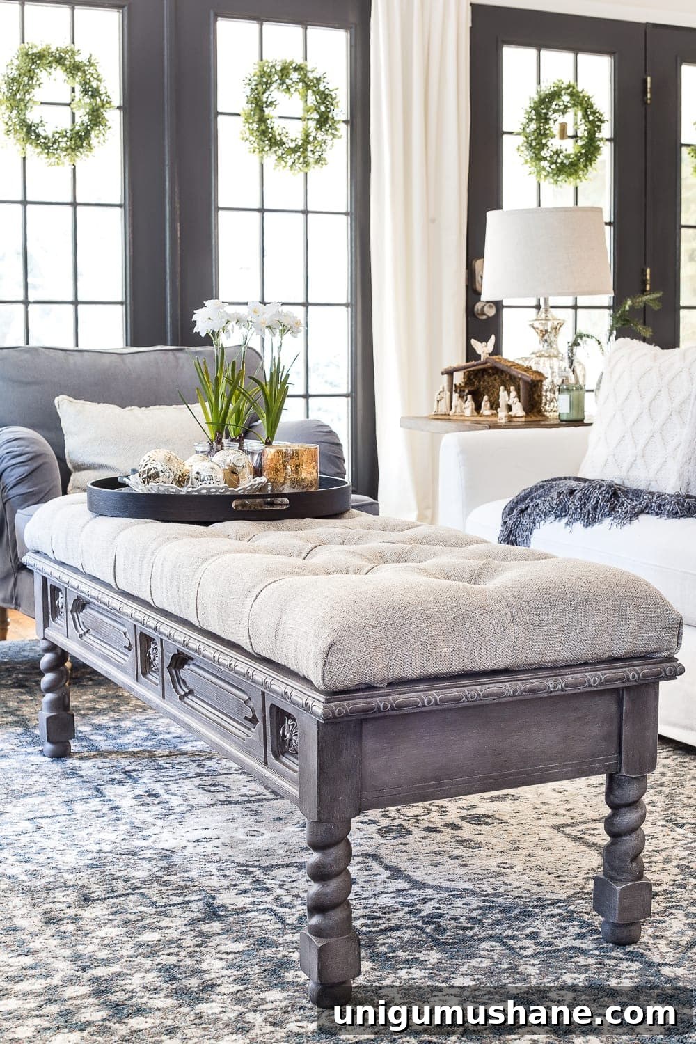 How to Turn a Coffee Table into an Ottoman Bench 18 Finished tufted ottoman top attached