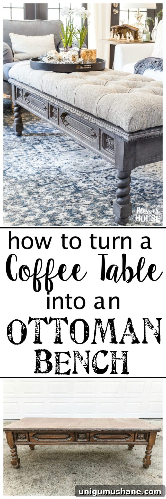 How to Turn a Coffee Table into an Ottoman Bench 24 Final ottoman bench, styled