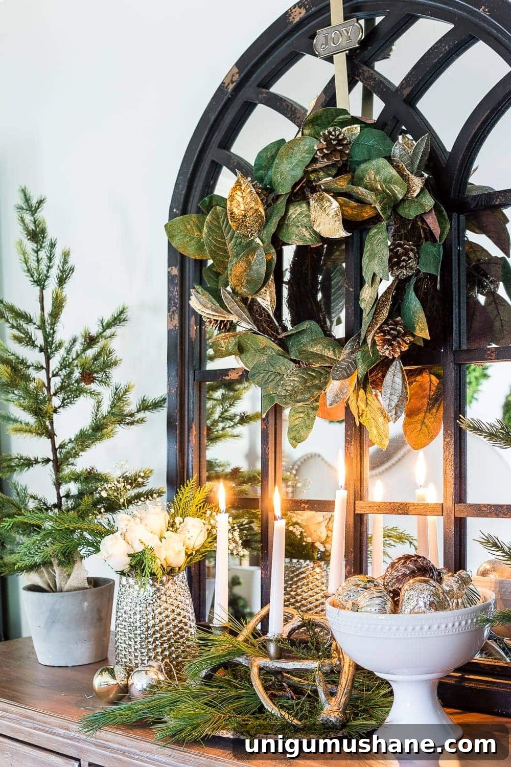 Cozy Blue and Neutral Christmas Bedroom Decor Ideas 10 Blue Christmas Bedroom | blesserhouse.com - A master bedroom decorated for Christmas with neutrals, blues, and greens that transitions easily into winter. #christmasbedroom #bluechristmas