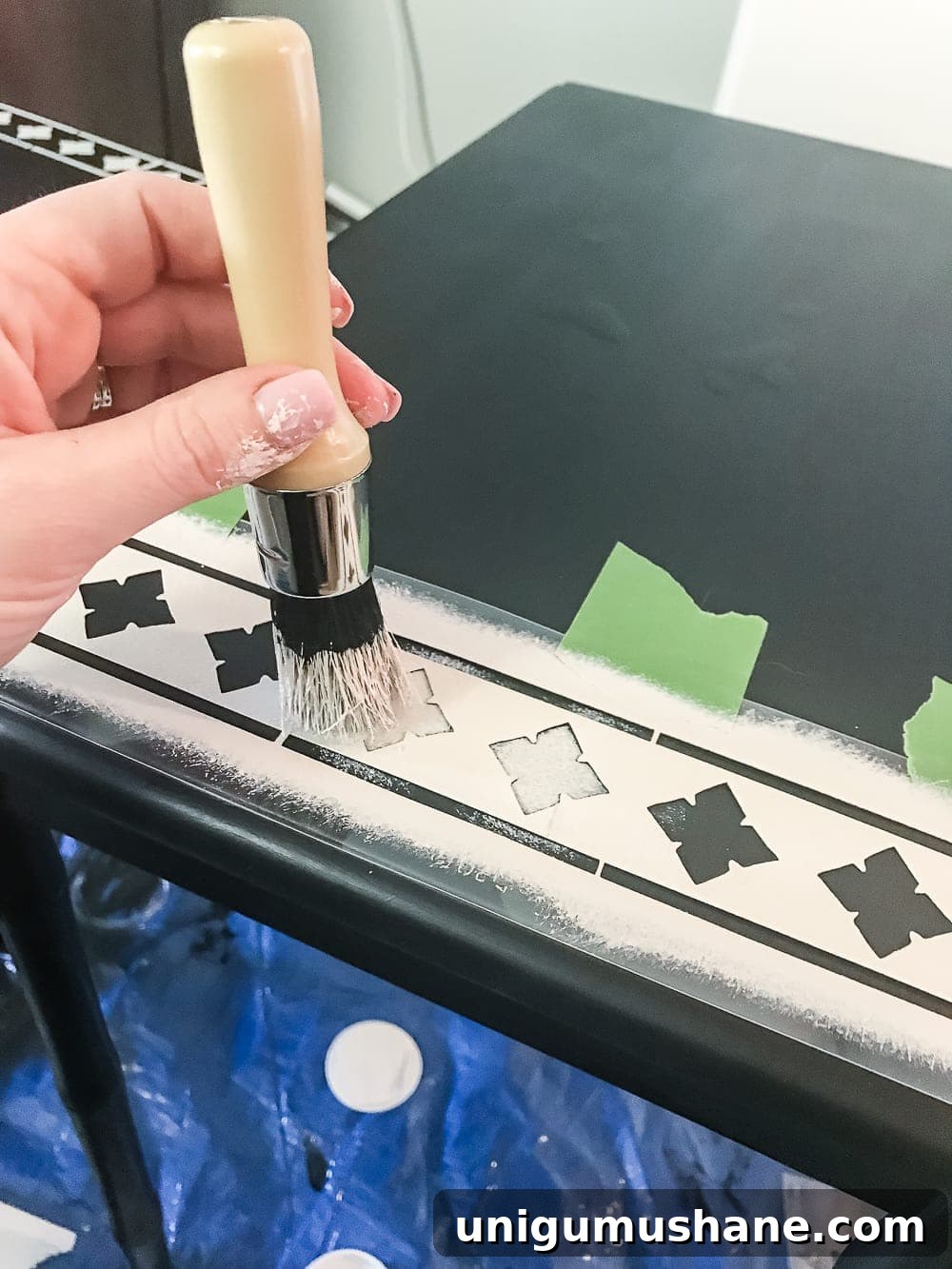 DIY Faux Bone Inlay Nesting Tables Makeover 6 Faux Bone Inlay Nesting Tables Makeover | blesserhouse.com - How to stencil furniture to look like an Indian bone inlay Anthropologie piece plus more thrift store furniture makeover ideas. #furnituremakeover #knockoff #thrift #stencil