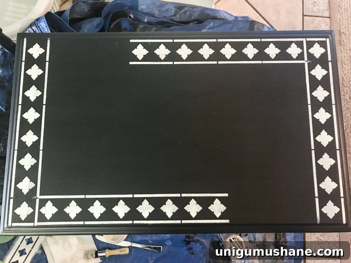DIY Faux Bone Inlay Nesting Tables Makeover 7 Faux Bone Inlay Nesting Tables Makeover | blesserhouse.com - How to stencil furniture to look like an Indian bone inlay Anthropologie piece plus more thrift store furniture makeover ideas. #furnituremakeover #knockoff #thrift #stencil