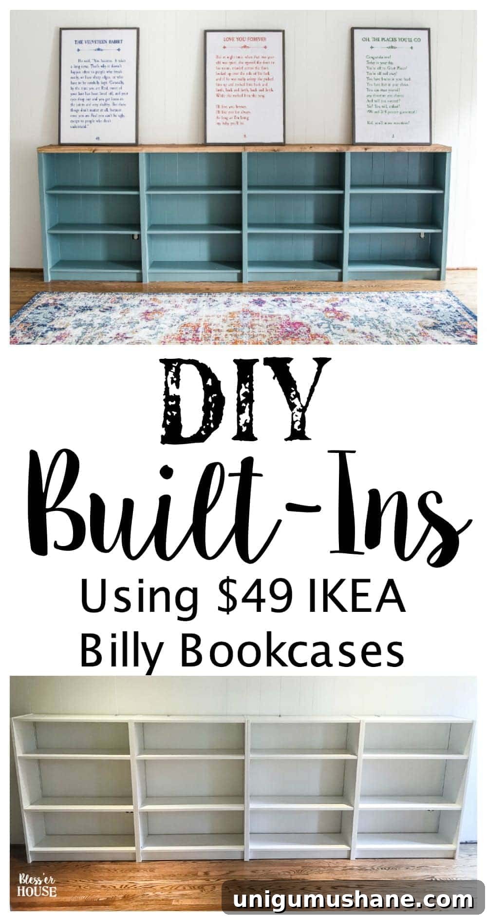 DIY Built-In Bookcases for Your Playroom 18 An easy to follow step-by-step tutorial showing how to build bookcase built-ins using IKEA Billy bookcases. #IKEAhack #homeimprovement #build #playroom