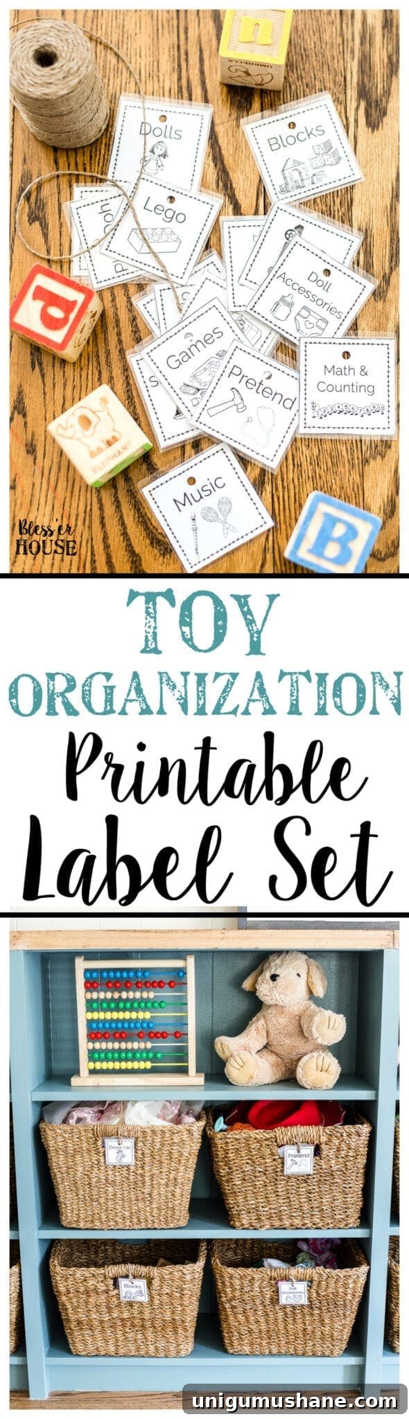 Printable Toy Labels for Playroom Storage 11 A free printable set of toy organization labels for bins with pictures and legible font to make clean up easier for pre-reading children. #playroom #toyorganization #organizing #toyorganizing #freeprintables #labels