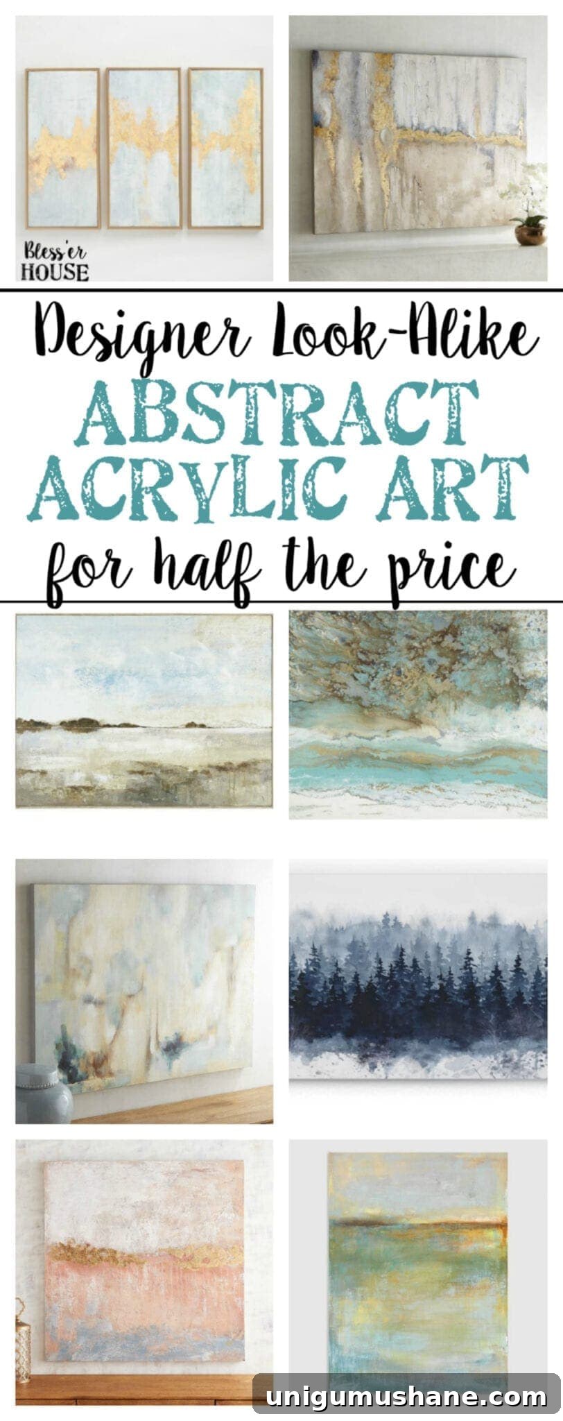 Designer Inspired Abstract Acrylic Wall Art 3 Large abstract acrylic wall art inspiration for a dining room makeover with soft blue gray and gold tones
