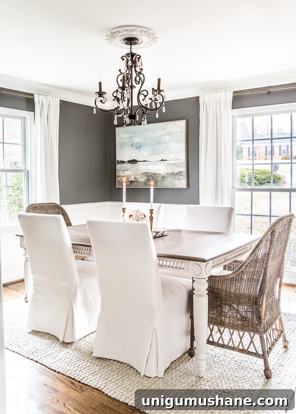 DIY Mirror Gallery Wall Using Thrifted Frames 9 A couple of tricks for hanging the perfect mirror gallery wall plus ideas for a traditional meets modern eclectic dining room. #diningroom #gallerywall #walldecor #mirrors