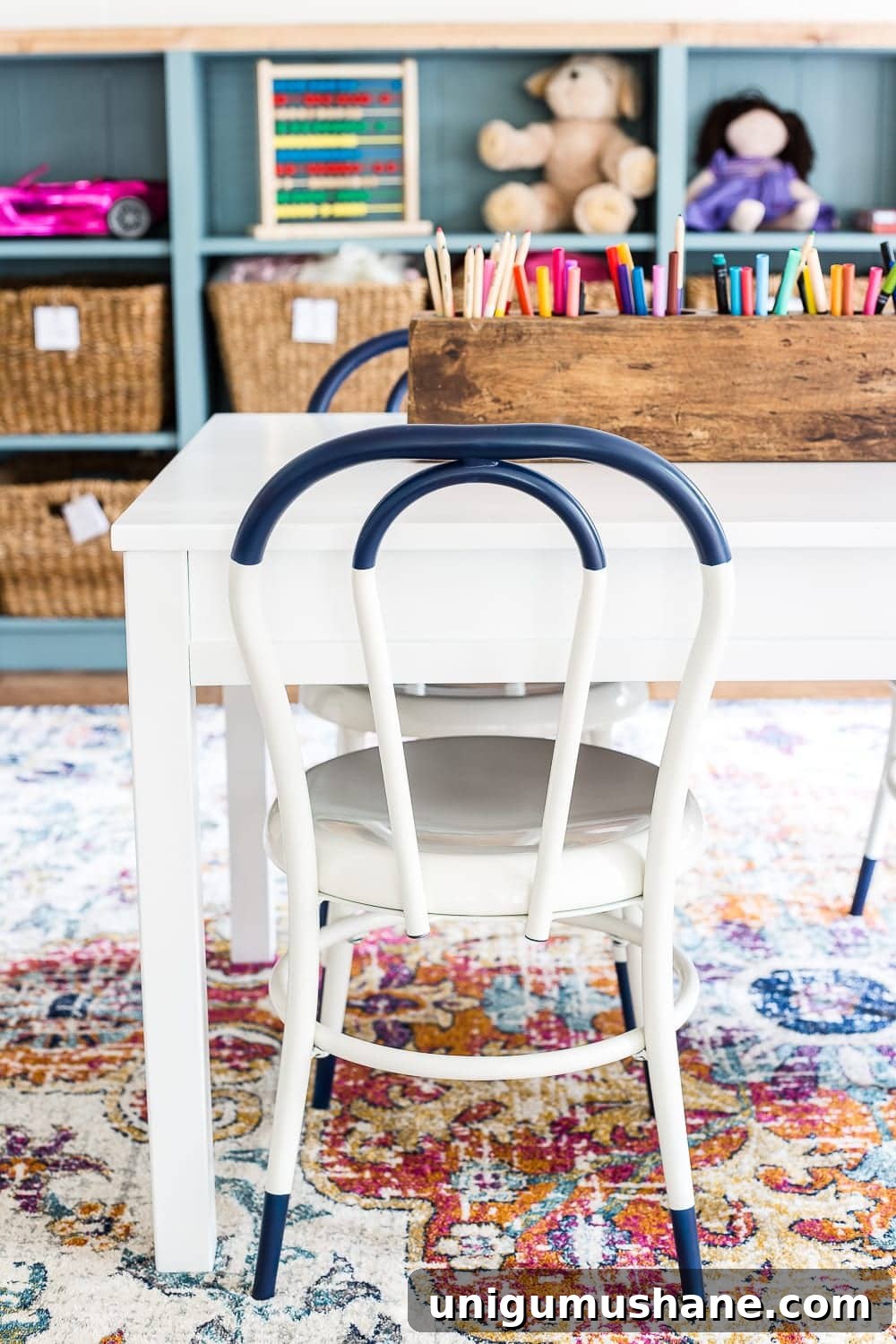 Playroom Makeover Reveal: Before and After Ideas 9 A dated, unorganized playroom gets a bright and whimsical makeover with organizational strategies, ideas for adding function, and DIY-able projects to create the perfect kid's space on a budget. #kidsroom #playroom #kidsdecor #toyorganizing