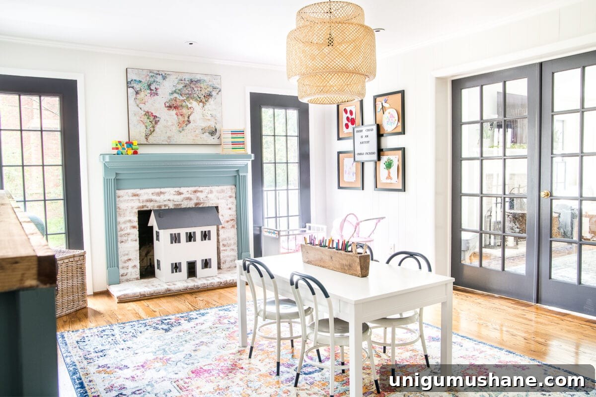 Playroom Makeover Reveal: Before and After Ideas 10 A dated, unorganized playroom gets a bright and whimsical makeover with organizational strategies, ideas for adding function, and DIY-able projects to create the perfect kid's space on a budget. #kidsroom #playroom #kidsdecor #toyorganizing