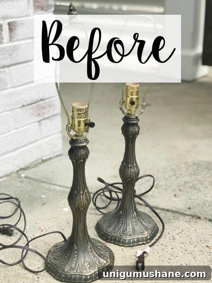 A thrifted table lamp gets a French Baroque designer inspired makeover using Annie Sloan Chalk Paint in Paris Grey, Pure White, clear wax, and dark wax.