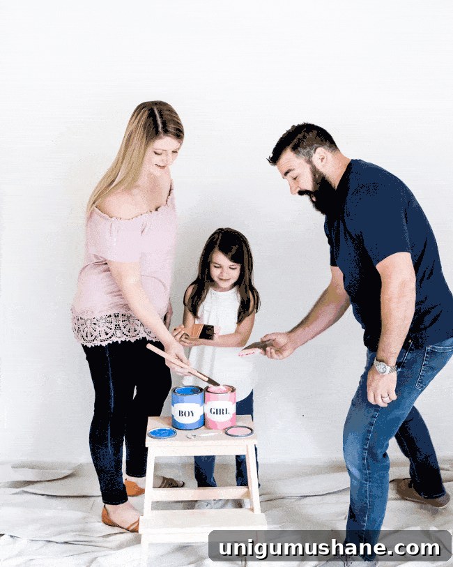 Sprout-Themed Baby Gender Reveal Ideas 5 A gender reveal photo shoot using wall paint for the nursery. #genderreveal #heorshe #boyorgirl #nursery #genderphotoshoot #DIYgenderreveal