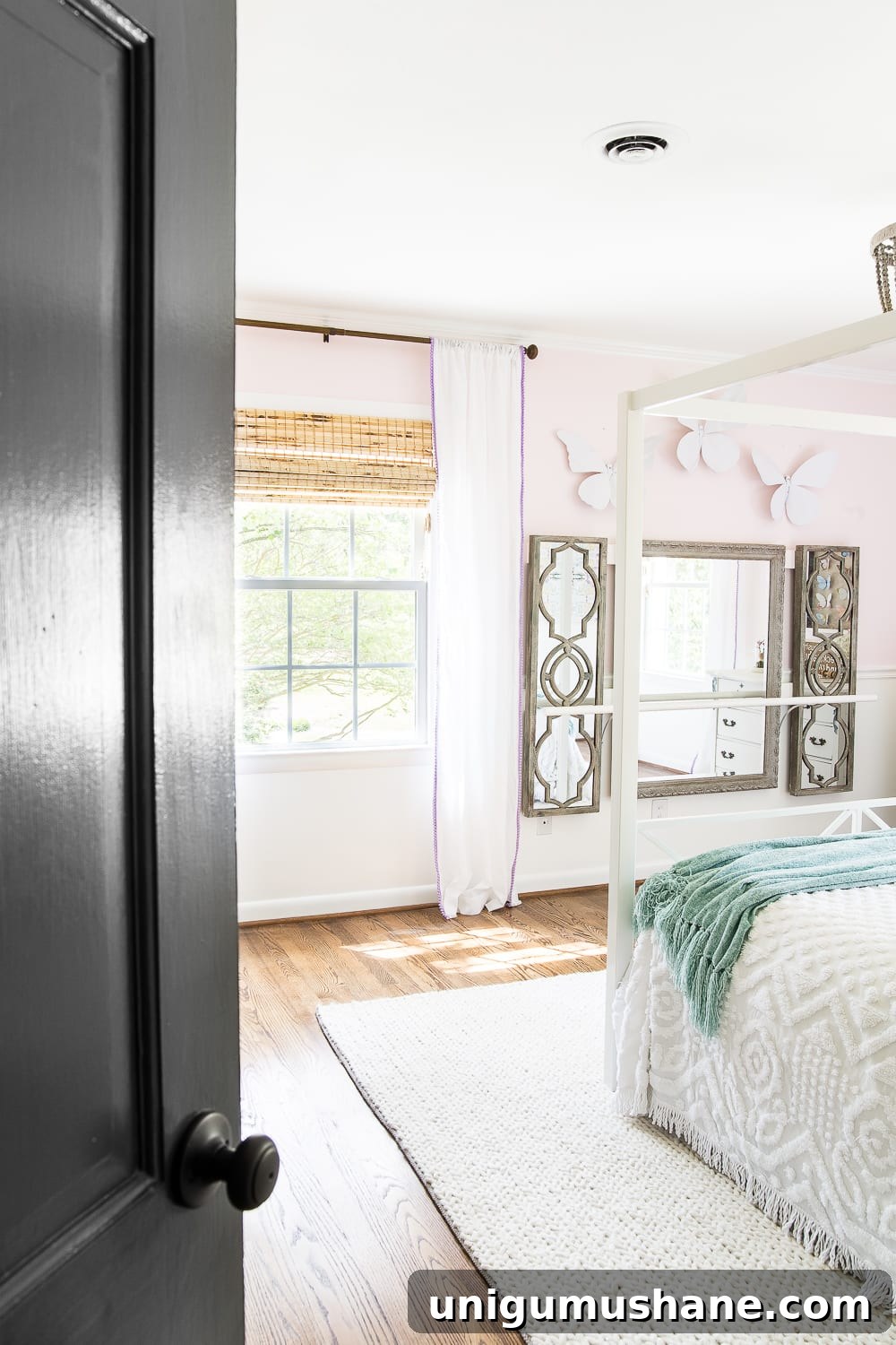 Little Girl's Butterfly Bedroom Makeover Reveal 2 A little girl bedroom makeover with a butterfly theme full of thrifty makeovers, DIYable projects, and Anthropologie style knock-offs. #girlbedroom #littlegirlbedroom #girlroom #littlegirlroom #kidsspaces #kidsdecor #kidsroom #kidsdiy #bedroommakeover #kidsroommakeover #girlbedroommakeover