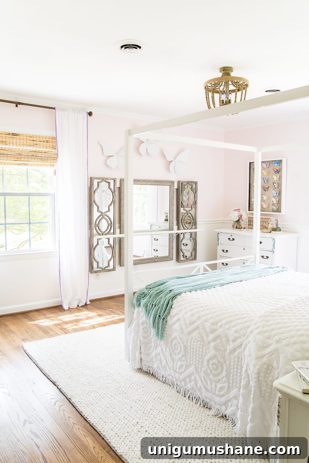 Little Girl's Butterfly Bedroom Makeover Reveal 15 A little girl bedroom makeover with a butterfly theme full of thrifty makeovers, DIYable projects, and Anthropologie style knock-offs. #girlbedroom #littlegirlbedroom #girlroom #littlegirlroom #kidsspaces #kidsdecor #kidsroom #kidsdiy #bedroommakeover #kidsroommakeover #girlbedroommakeover