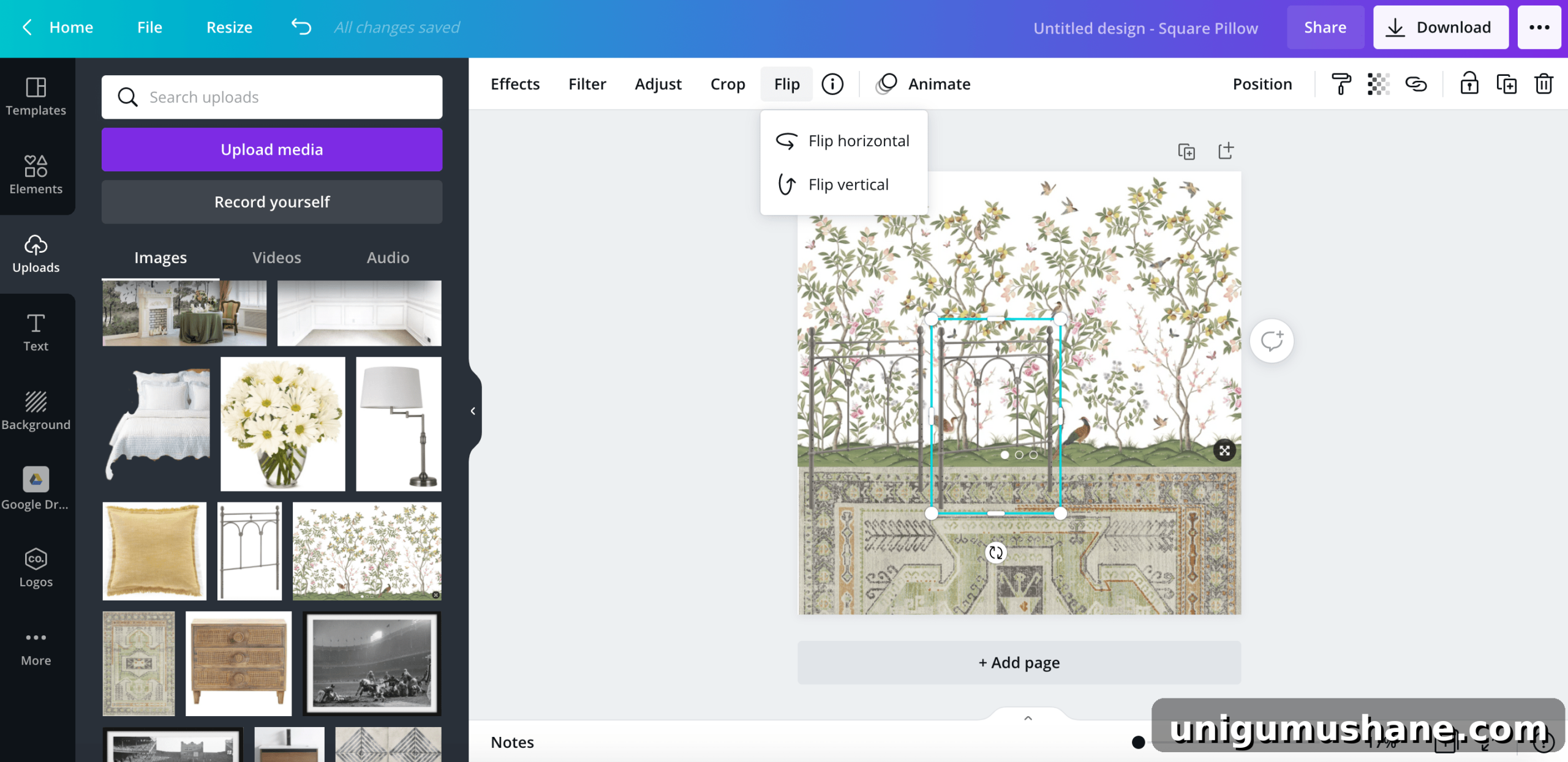 how to flip an image using the canva app 