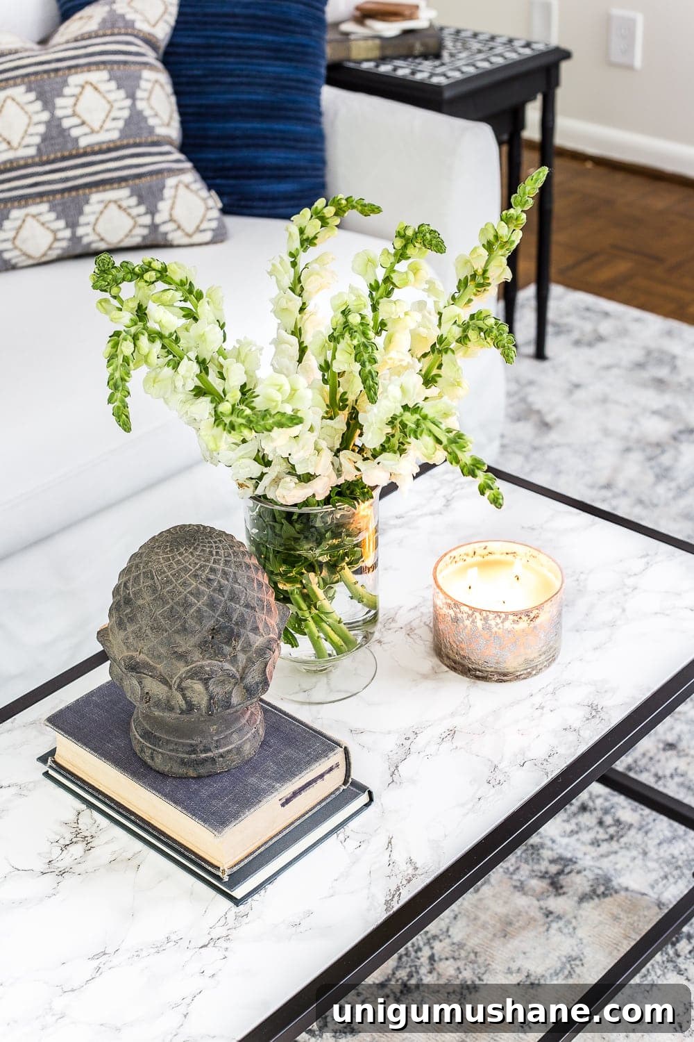 Designer knock-off marble top coffee table 
