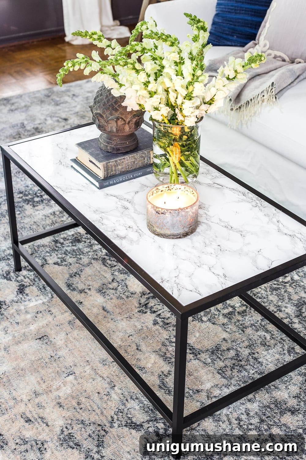 faux marble top coffee table with IKEA Vittsjo