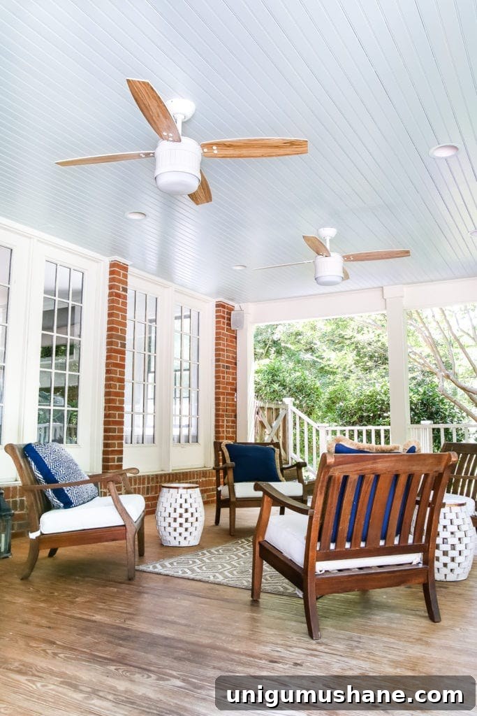 Summer Back Porch Tour: Inspiring Decor and Outdoor Styling 4 back porch with haint blue ceiling and ceiling fan update