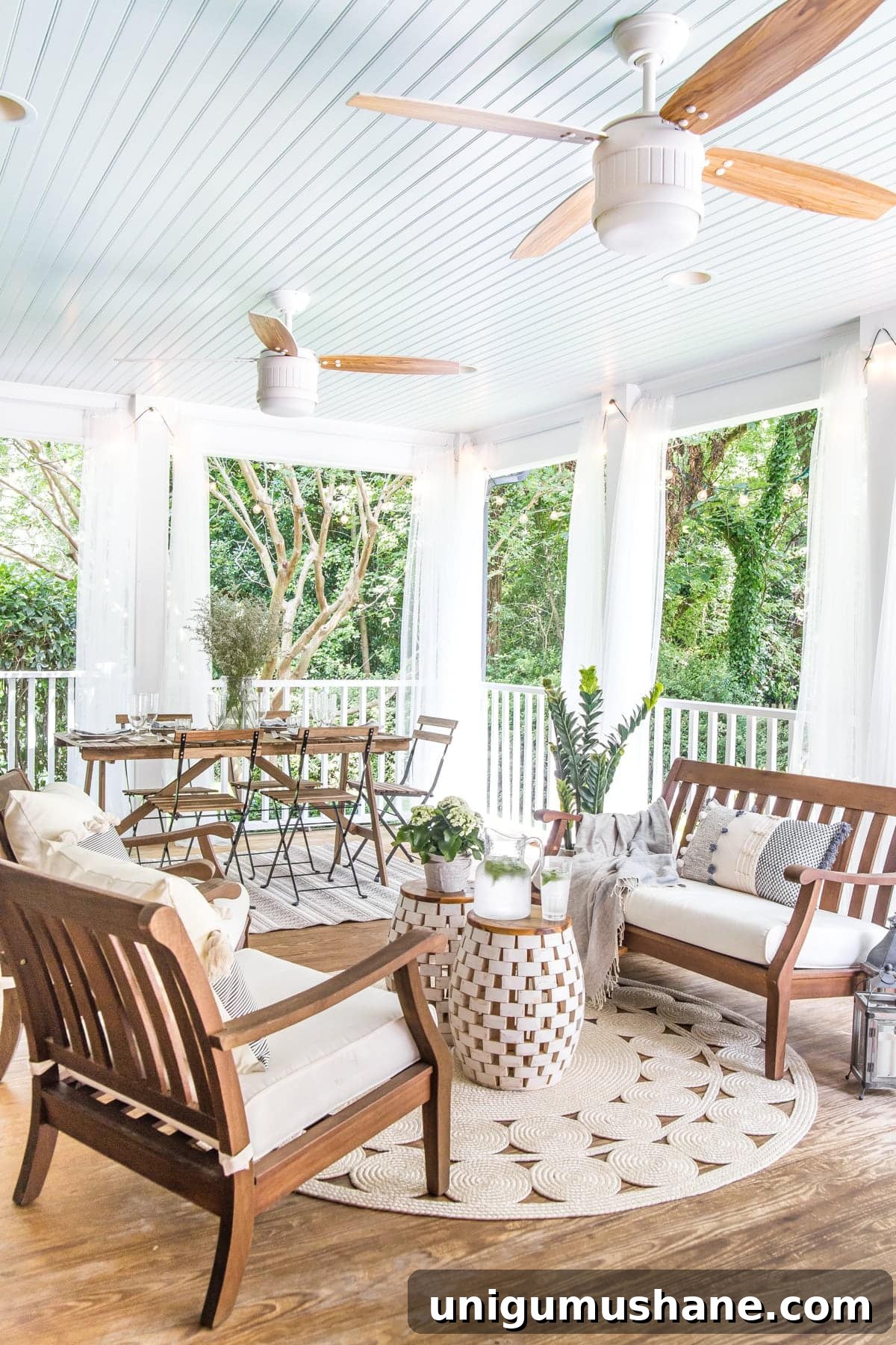 Summer Back Porch Tour: Inspiring Decor and Outdoor Styling 7 back porch with haint blue ceiling in Benjamin Moore Palladian Blue