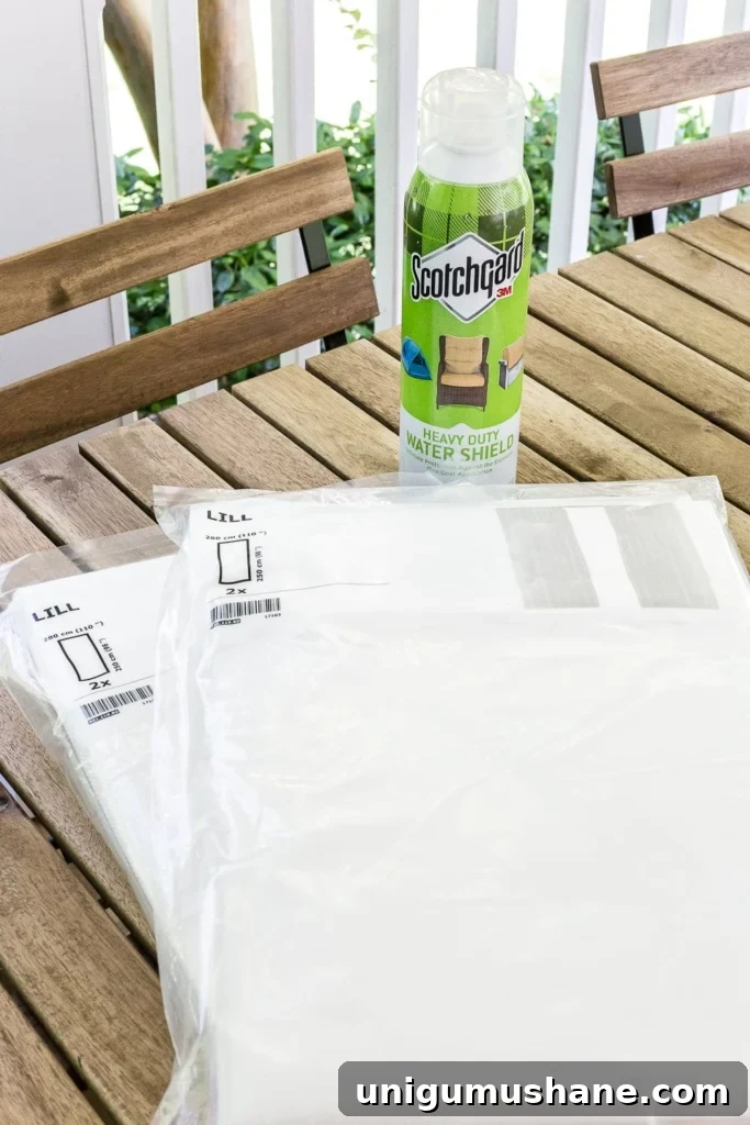 DIY Screened Porch and Outdoor Curtains for Under $100 3 DIY outdoor curtains using Scotchgard to weather-proof them